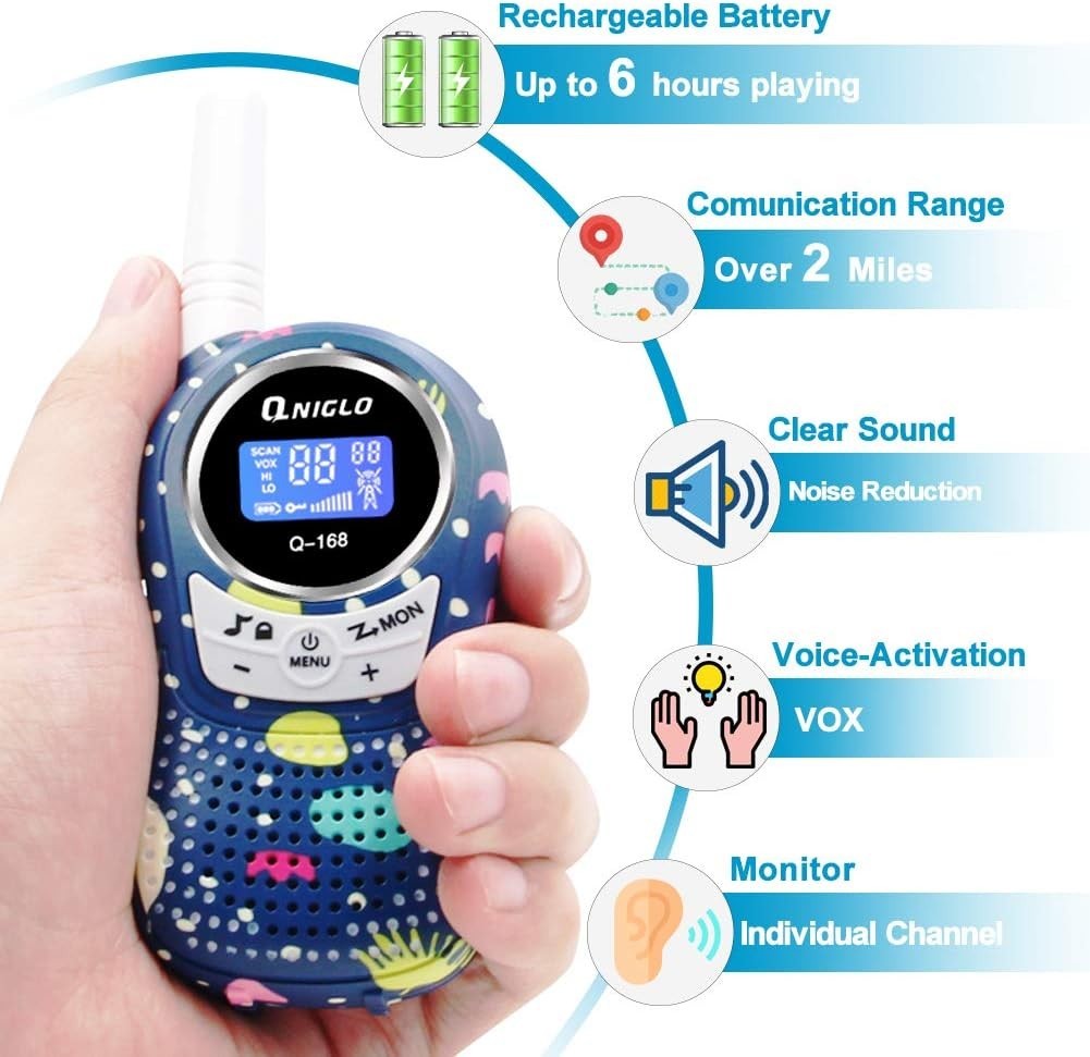 Kids Rechargeable Walkie Talkies 2 Pack Long Range VOX 8 Channel PMR