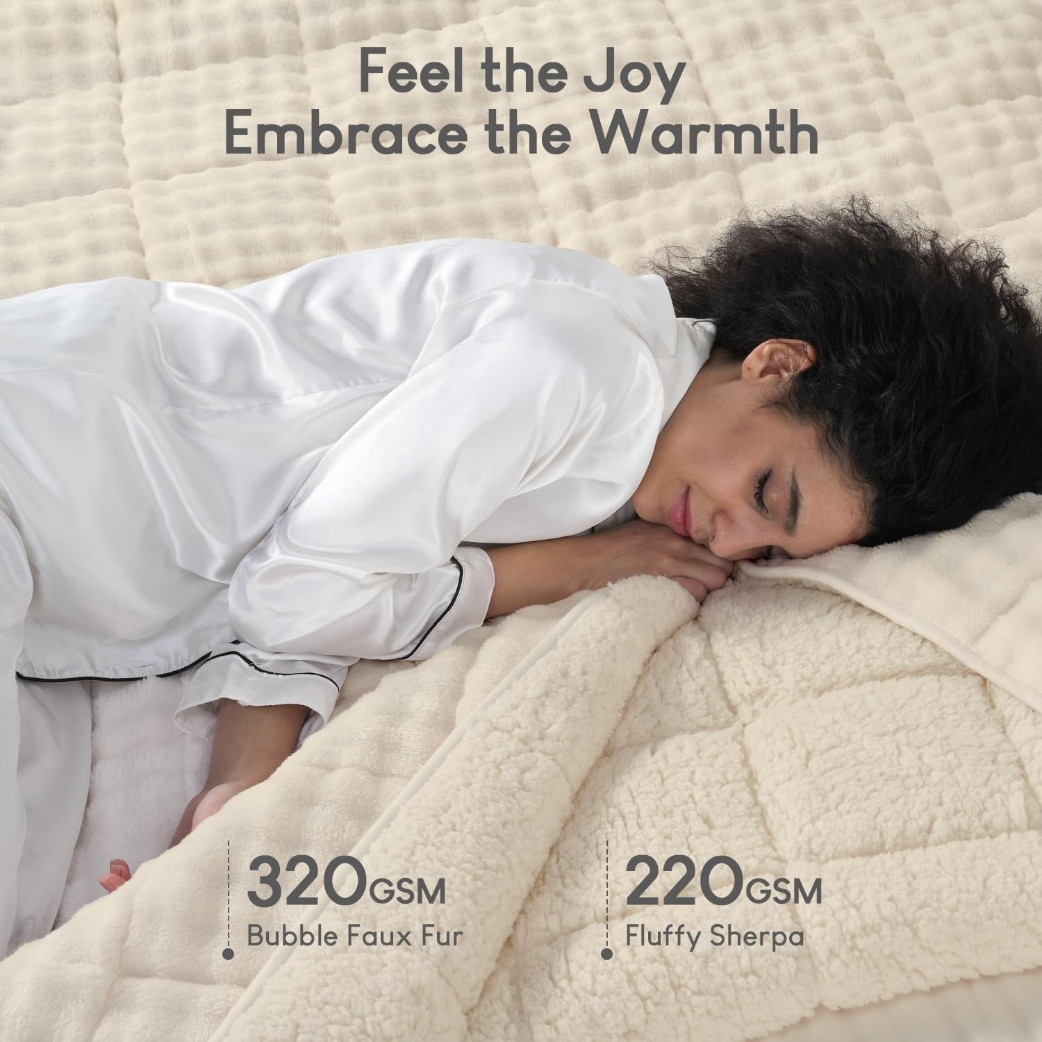 Weighted Blanket 20lb Faux Fur Sherpa Cozy Warm Sleep Aid 60x80 Beige