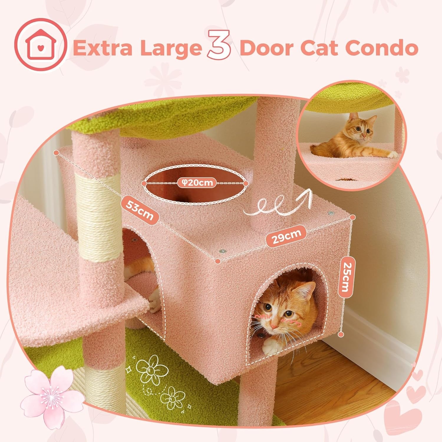 Large Cat Tree 184cm Extra Tall Multi Level Tower With Condos & Perches Pink