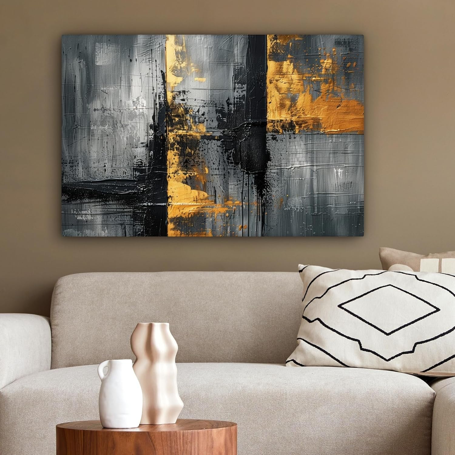Gold Black Abstract Canvas Wall Art 60x40cm Luxury Framed Print