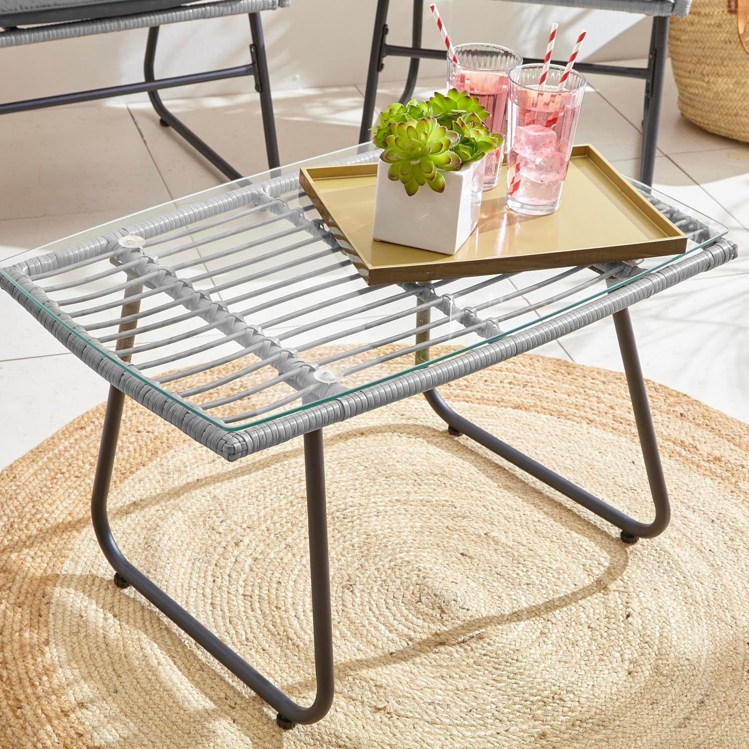 Rattan Garden Furniture Set Grey 4 Seater Patio Sofa Table Chairs