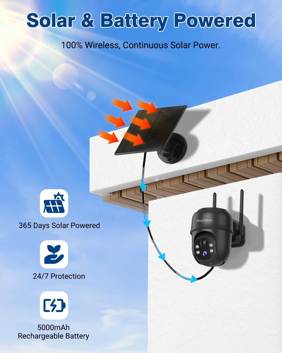 2K Solar Security Camera Wireless Outdoor PTZ 360° Night Vision WiFi