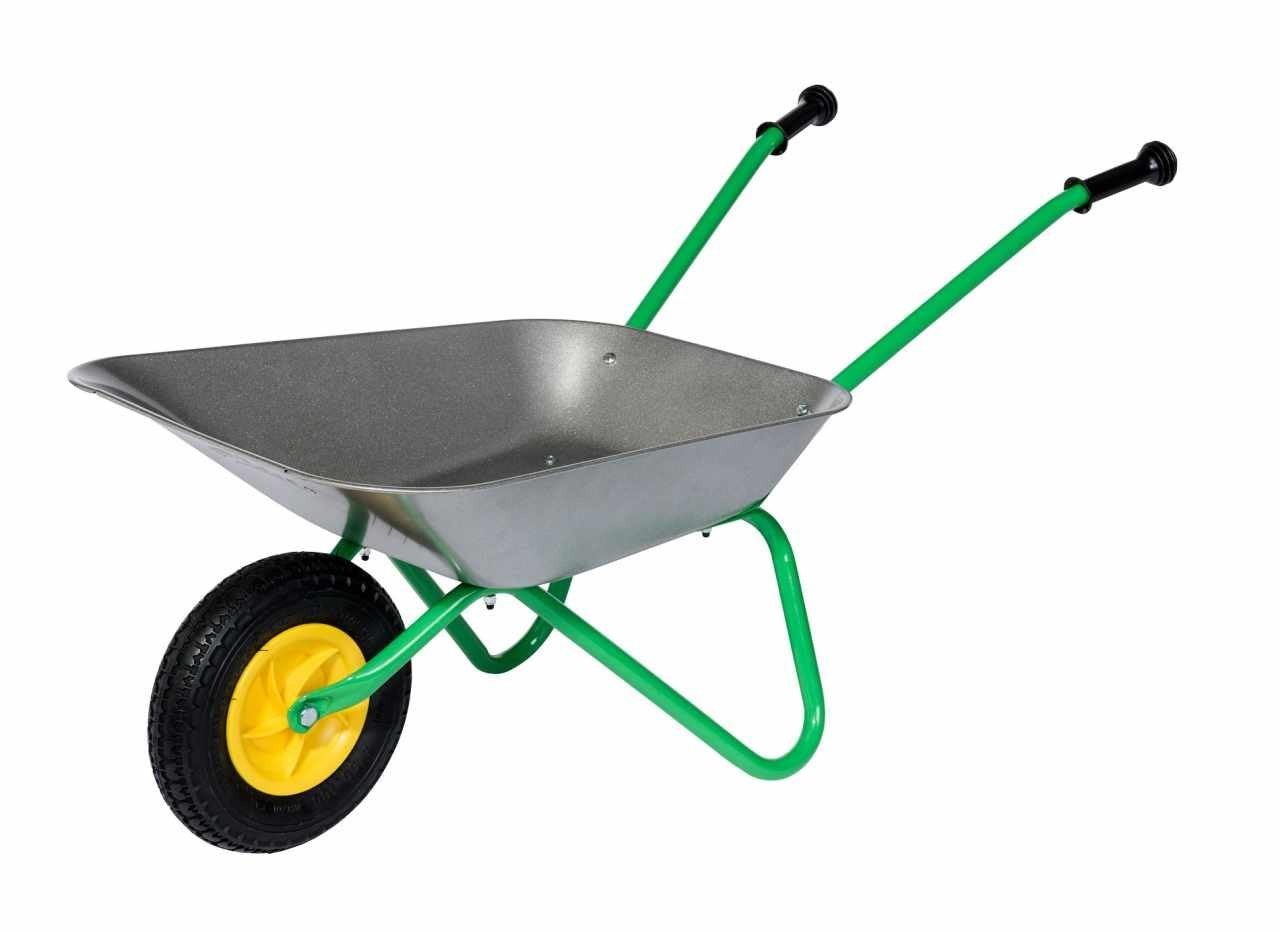 Kids Metal Wheelbarrow – Green/Grey – Pneumatic Tyre, Durable Steel Frame 50kg