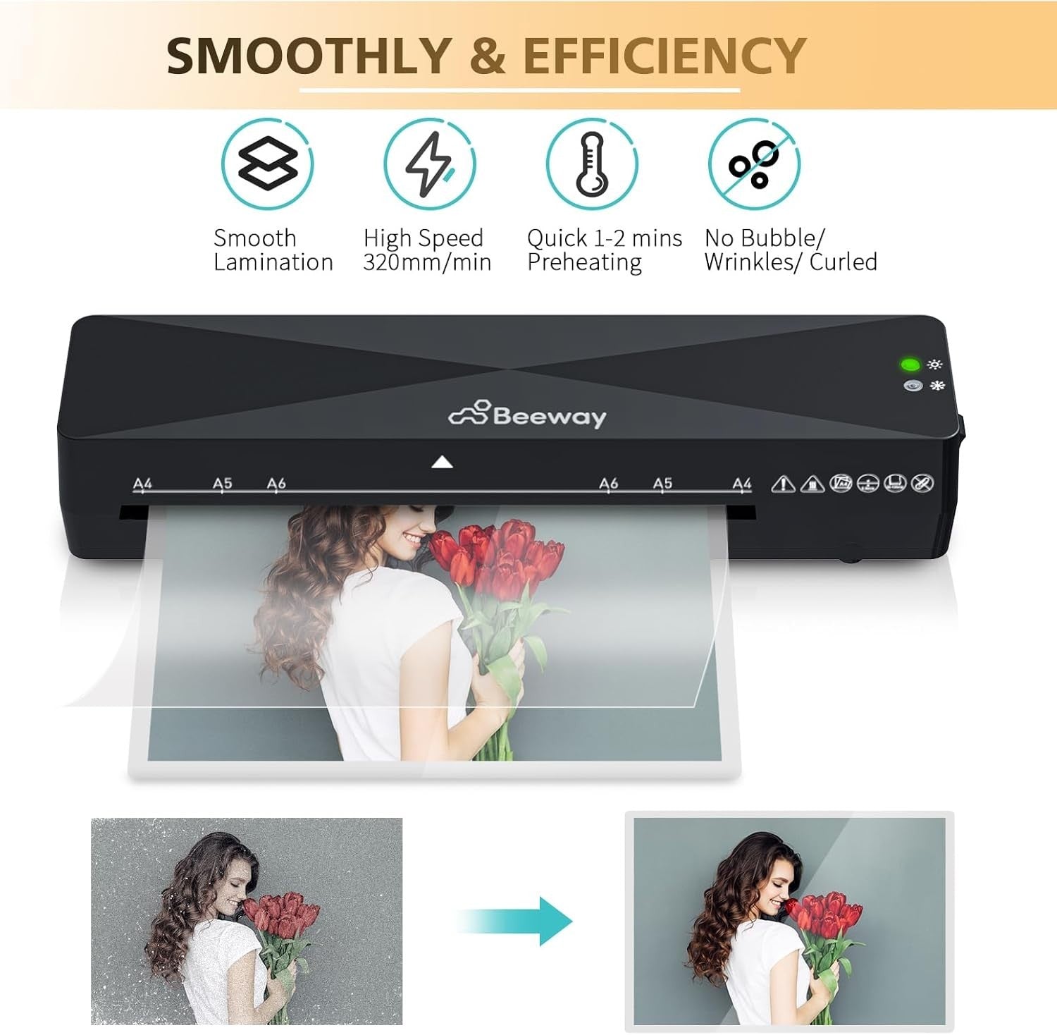 A4 Laminator Hot Cold Machine Fast Warm Up High Speed Jam Release + Pouches