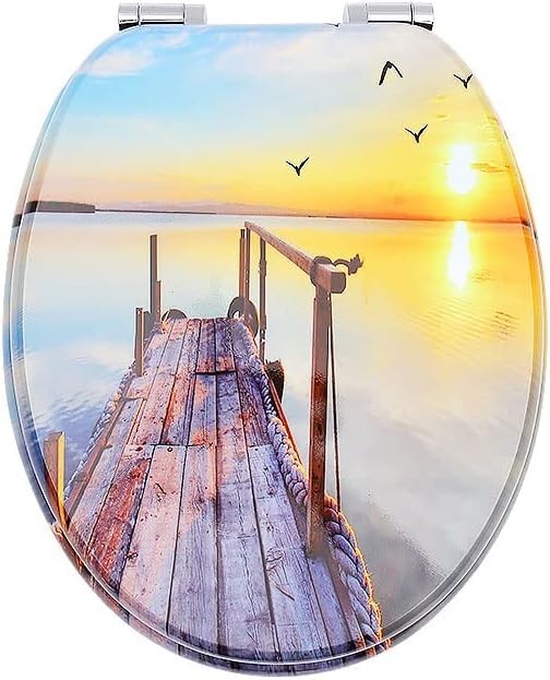 Wooden Soft Close Toilet Seat MDF Durable Adjustable Hinges 43.5x37.5cm