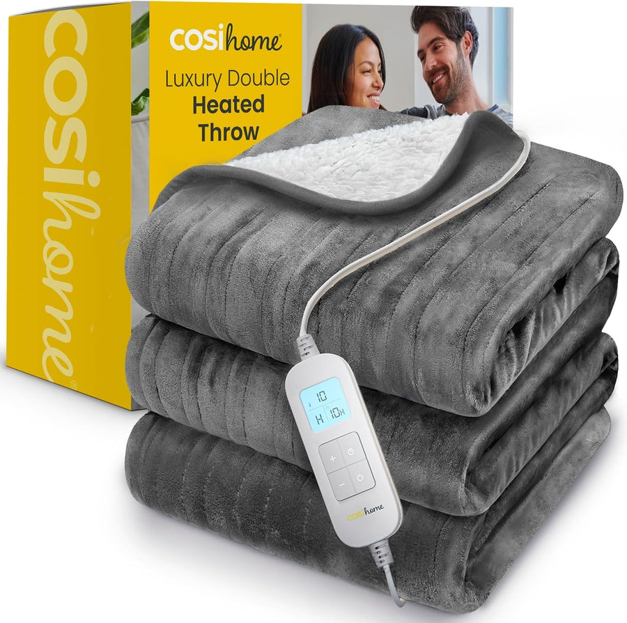 Electric Heated Throw Double Sherpa Fleece Remote 10 Heat Levels 200x150cm