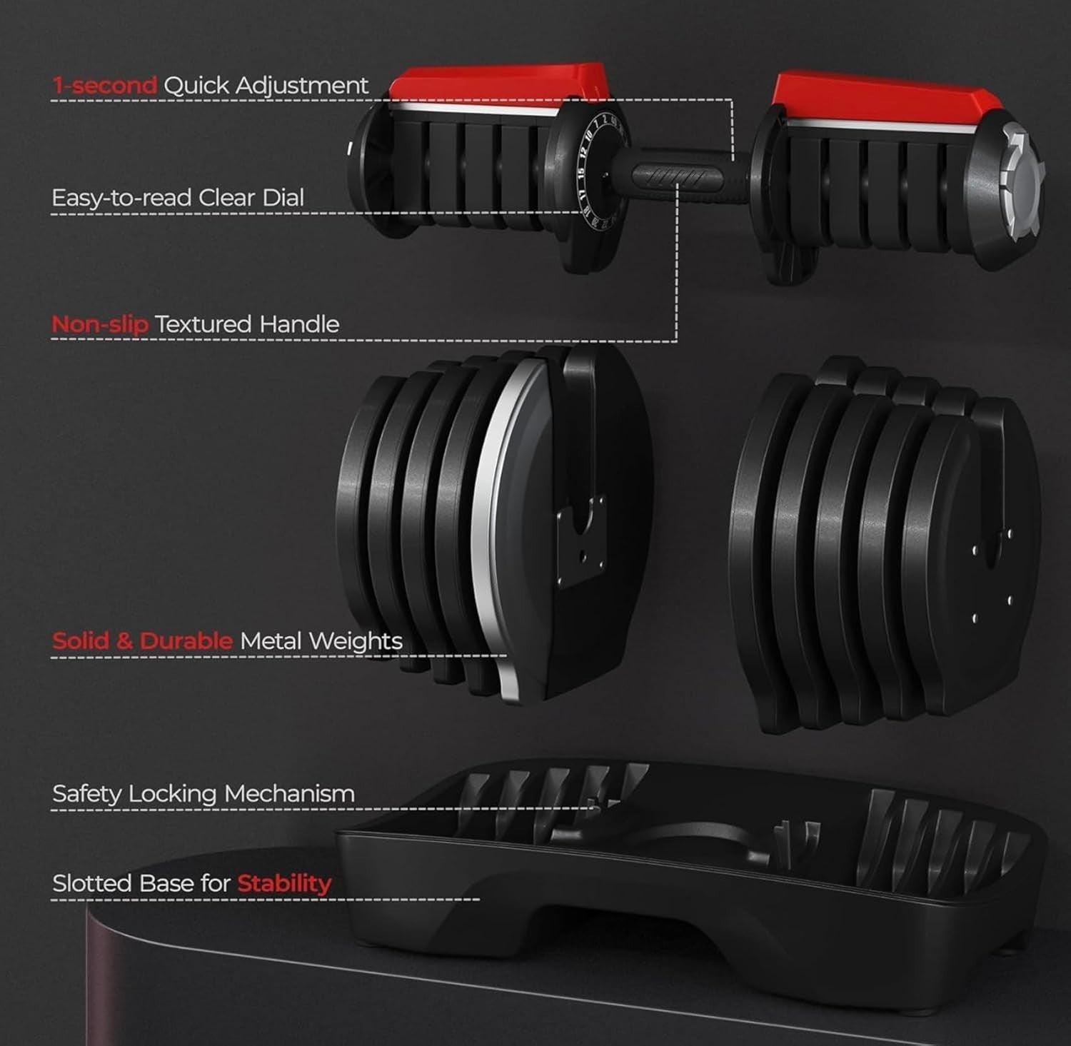 40KG Adjustable Dumbbells Pair 16-Level Quick Select Space Saving Home Gym