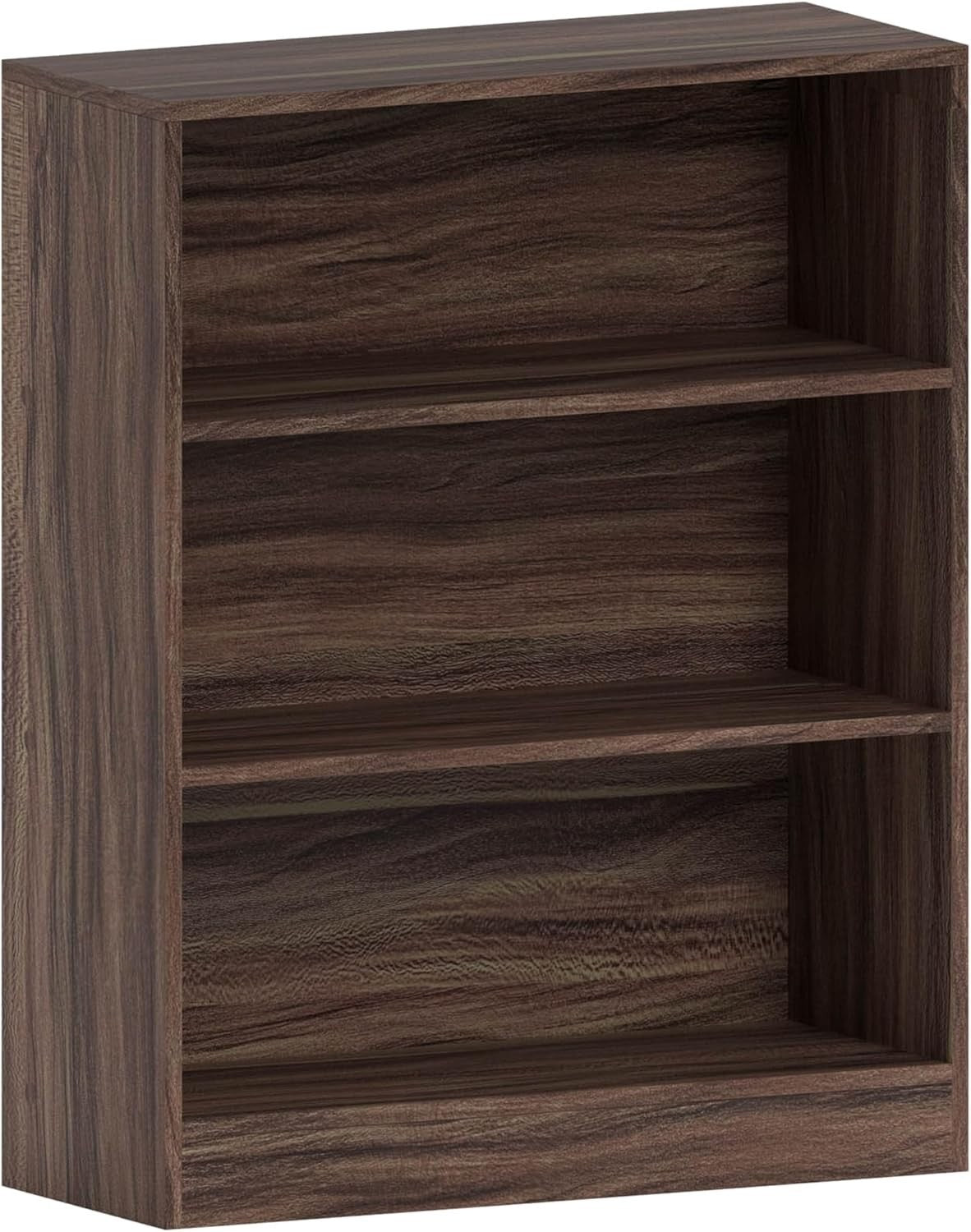 3 Tier Walnut Wooden Bookcase Modern Storage Display Shelf for Living Room Low