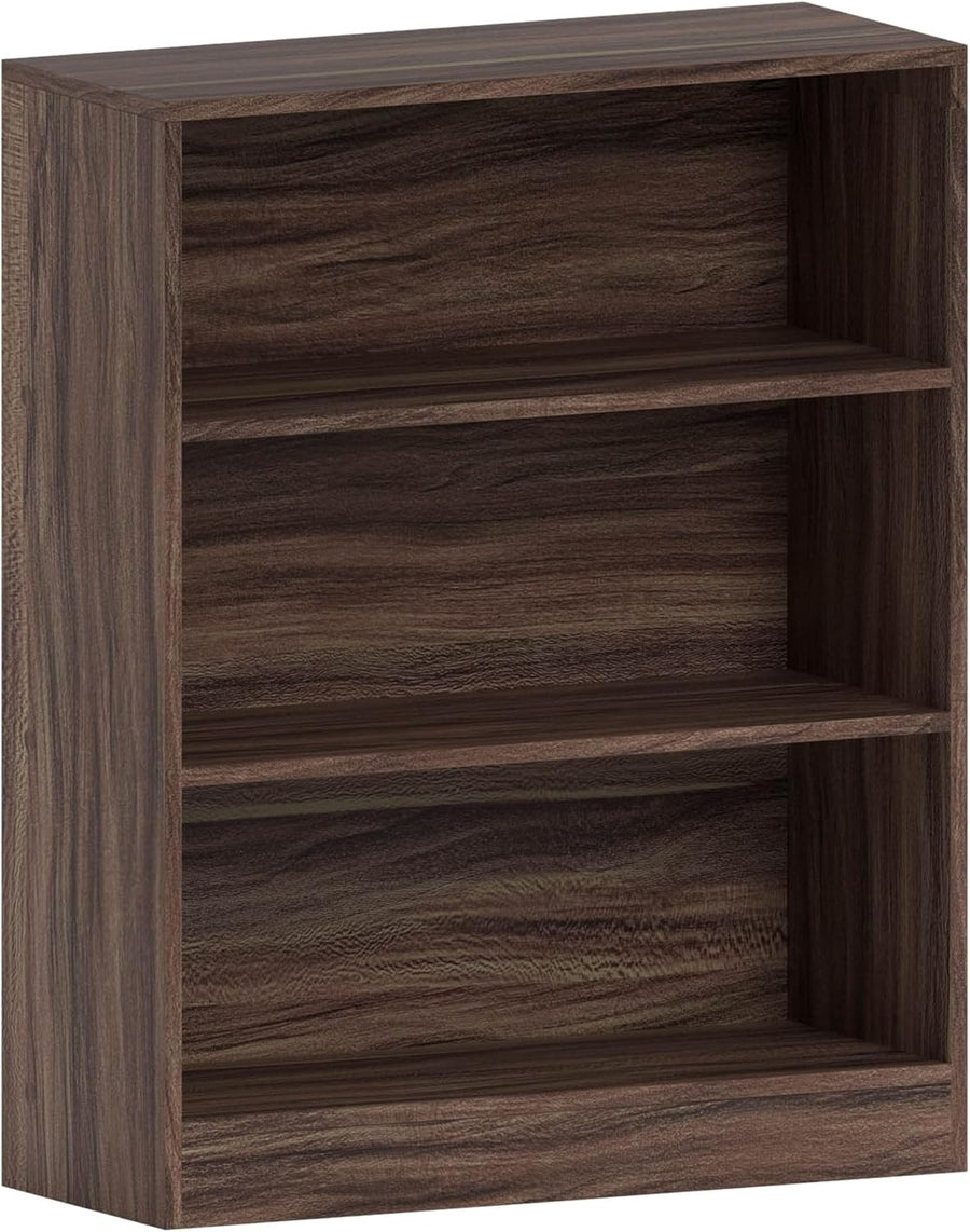 3 Tier Walnut Wooden Bookcase Modern Storage Display Shelf for Living Room Low
