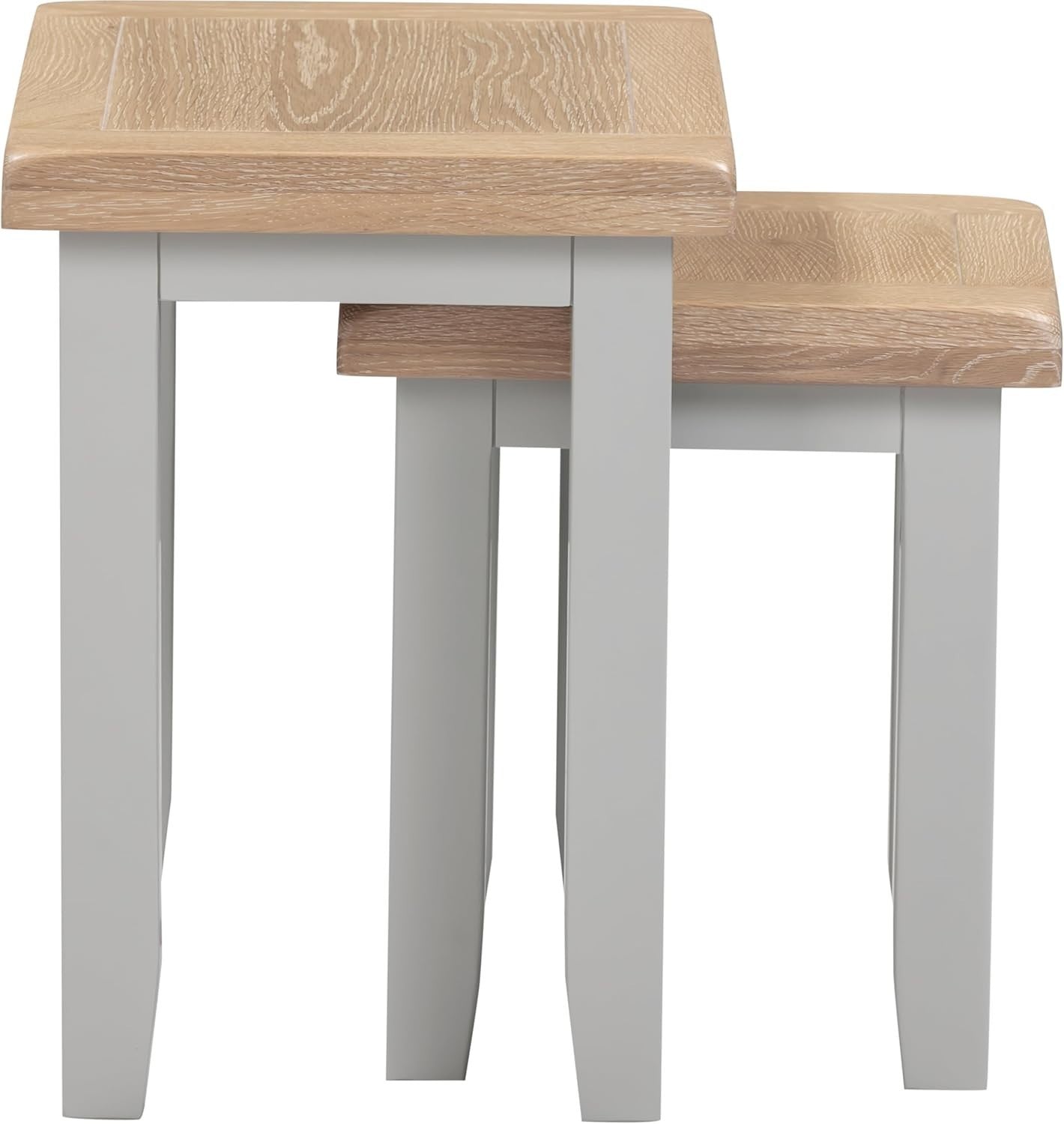 Nest of 2 Coffee Side Tables Farmhouse Pebble Grey Oak Wood Fully Assembled