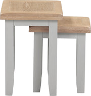 Nest of 2 Coffee Side Tables Farmhouse Pebble Grey Oak Wood Fully Assembled