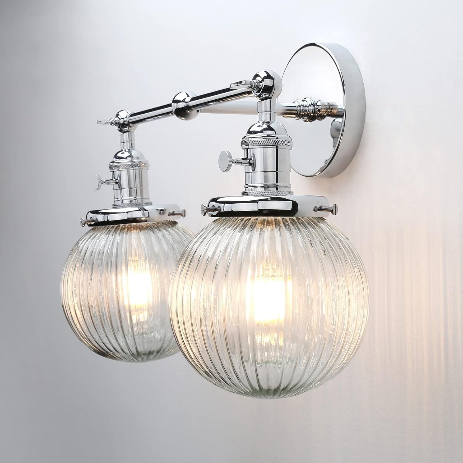 Modern Chrome 2-Light Glass Wall Sconce | Dimmable Bedroom & Living Room Lamp