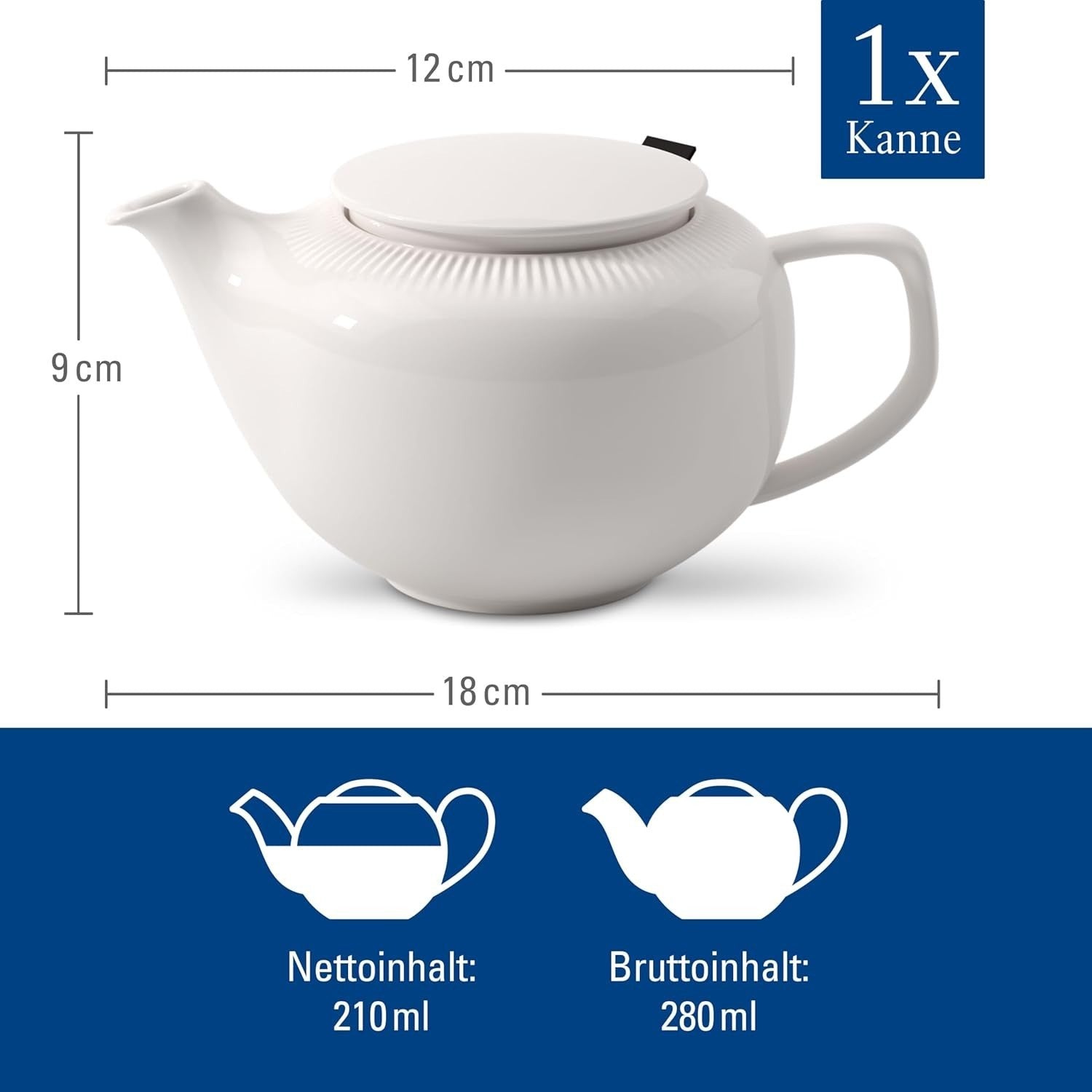 Porcelain Teapot with Infuser 440ml White Tea Pot Lid Microwave Safe