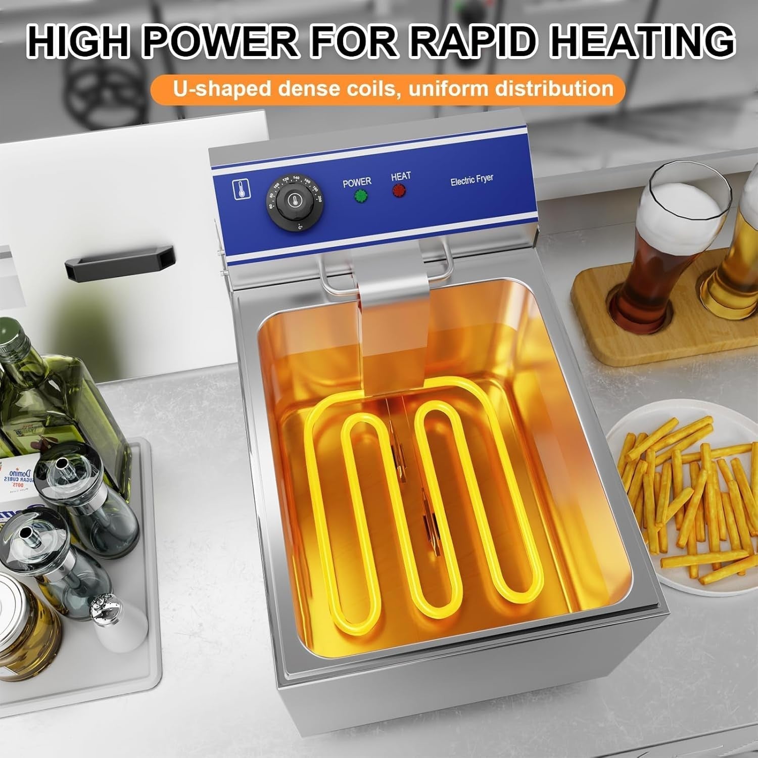 8L Commercial Deep Fat Fryer 3000W Stainless Steel Countertop