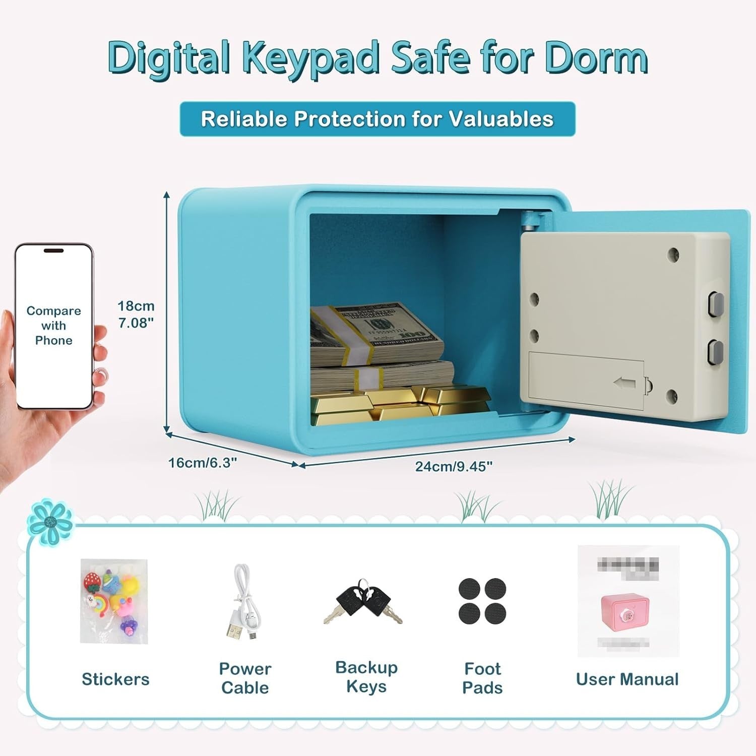 Kids Mini Safe Box Electronic Money Bank Keypad Lock Piggy Bank Blue