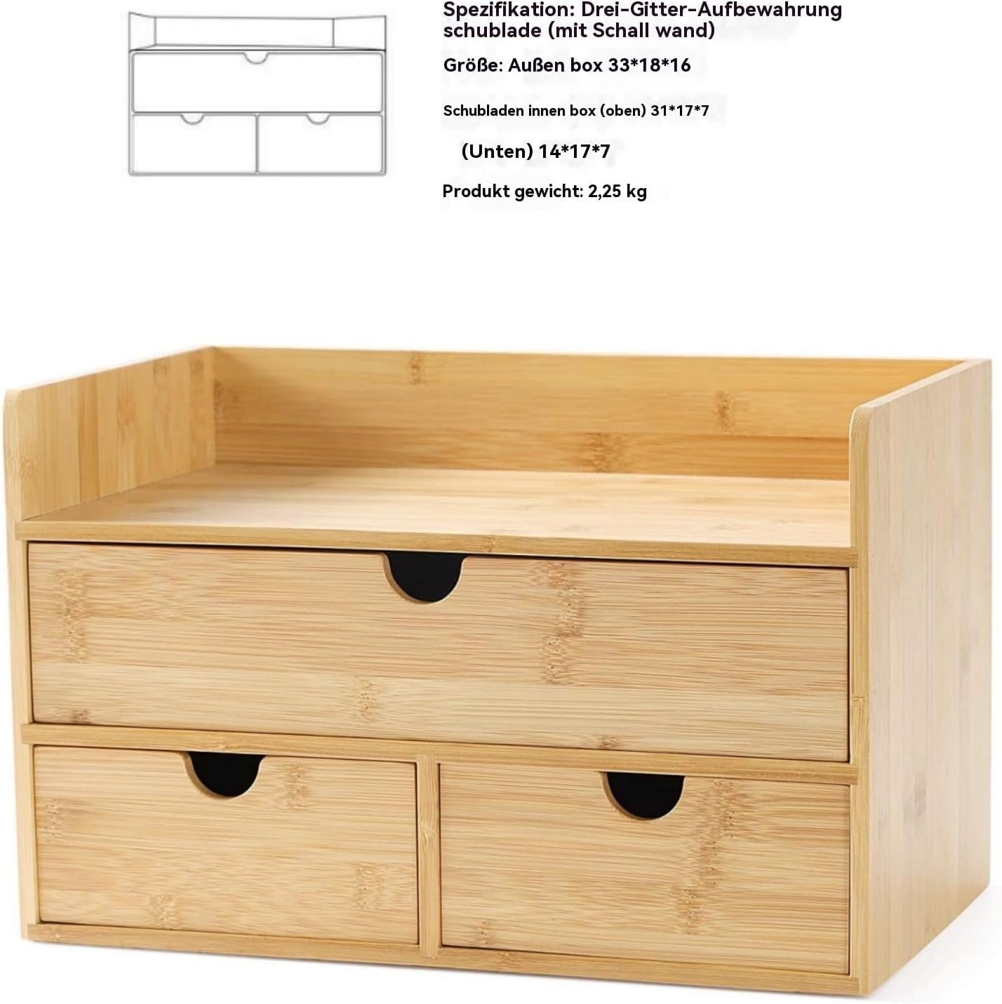 Bamboo Desk Organizer with 3 Drawers | Compact Makeup & Office Storage