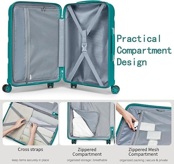 Medium Hard Shell Suitcase Polypropylene TSA Lock 4 Spinner Wheels 56L
