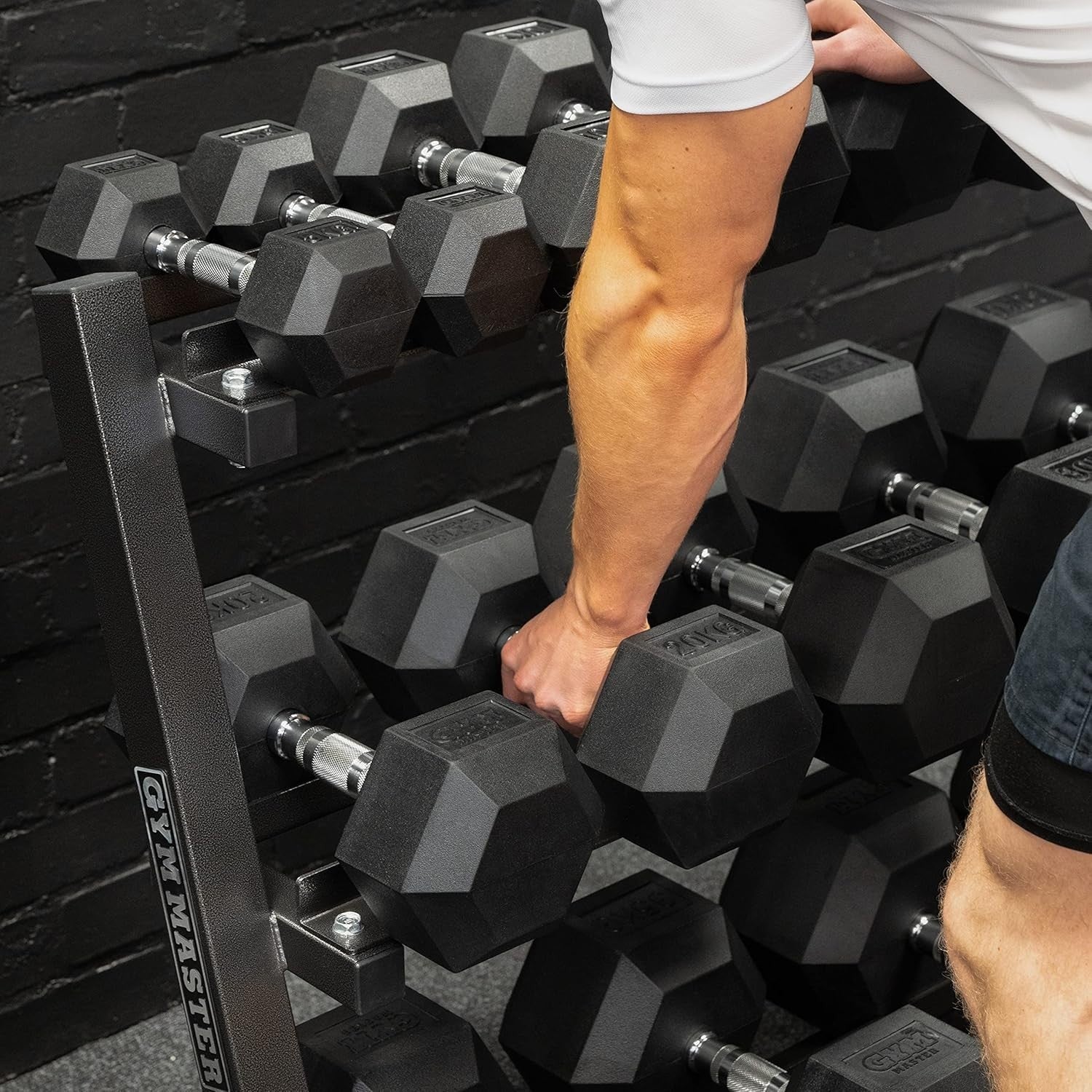 20kg Hex Dumbbells Pair Rubber Coated Anti Roll Home Strength Weights