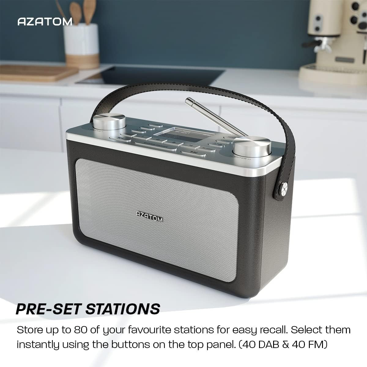Black Silver DAB DAB+ FM Bluetooth Portable Radio Dual Alarm Leather Style