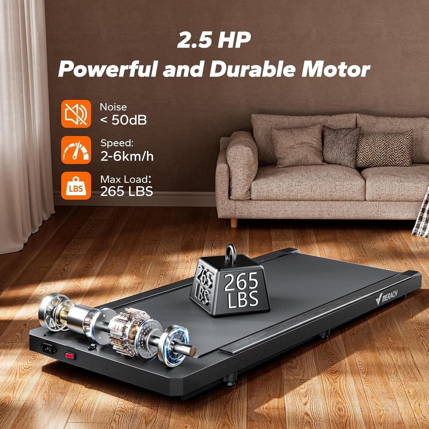 Under Desk Walking Pad Treadmill 2-6KM/H Compact Home Office