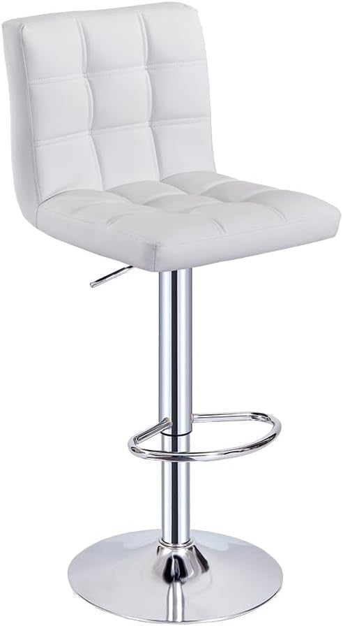 2PC White PU Leather Bar Stools – Adjustable 360° Swivel foot rest for Kitchen C