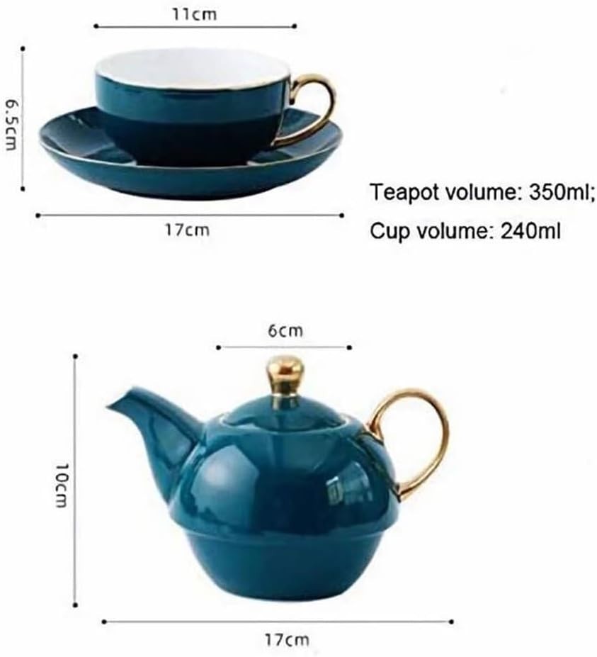 Tea For One Set Peacock Green Teapot Cup Saucer Ceramic Gift 350ml
