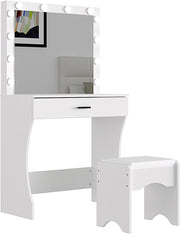 Vanity Table Set Hollywood Mirror Lights Stool Drawer Makeup Desk (77 characters