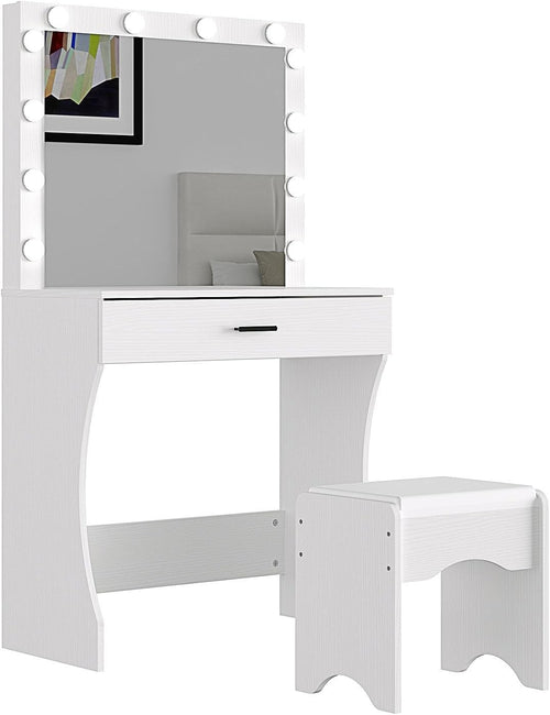Vanity Table Set Hollywood Mirror Lights Stool Drawer Makeup Desk (77 characters