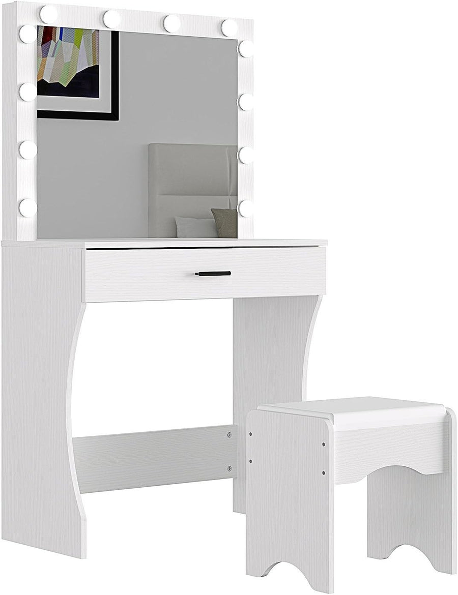 Vanity Table Set Hollywood Mirror Lights Stool Drawer Makeup Desk (77 characters