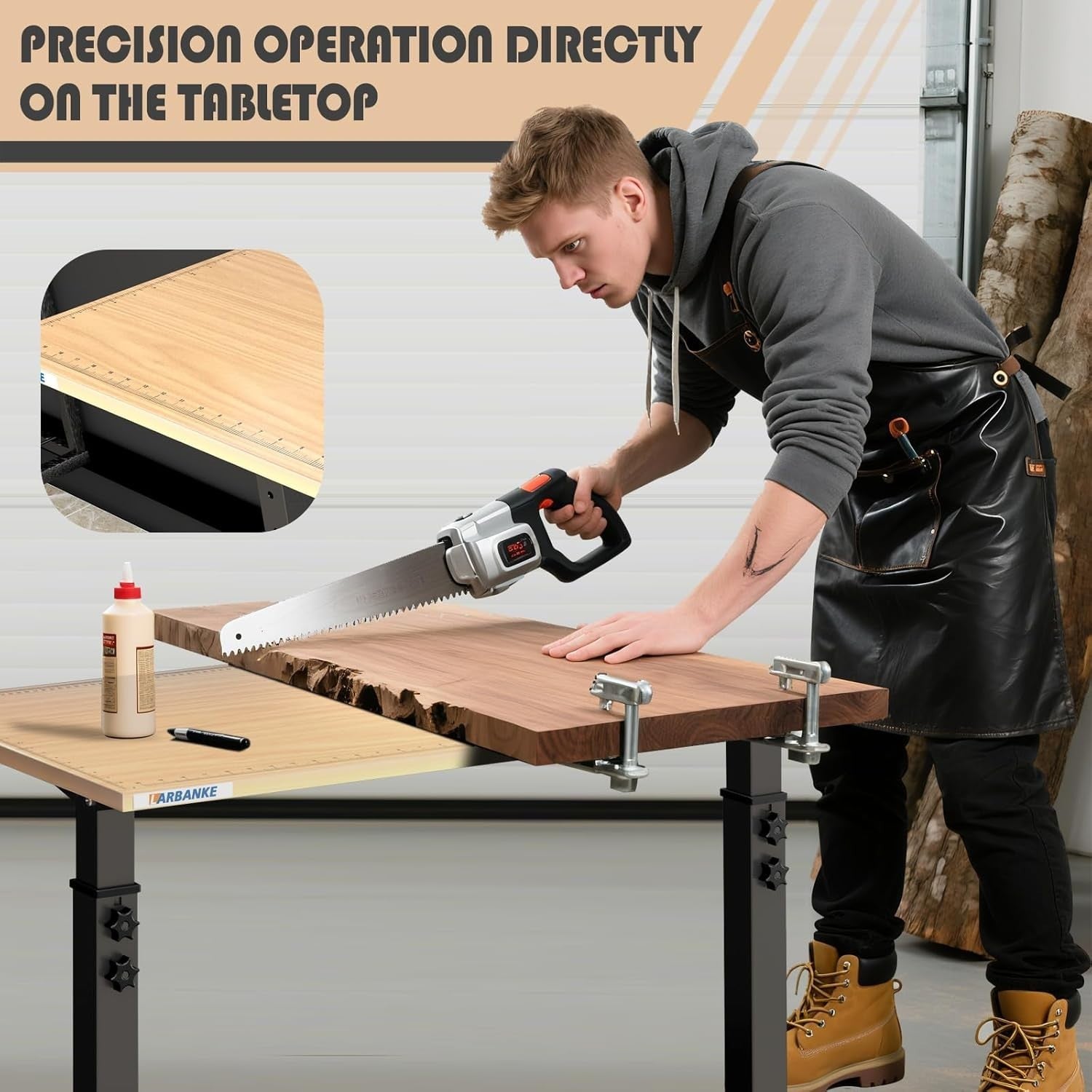 Adjustable Heavy Duty Workbench 800lb Rubberwood Top Wheels Scale Markings