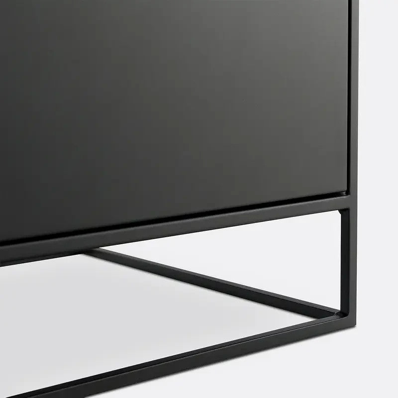 Modern Black Metal Sideboard Cabinet with Open Shelf & Storage Doors