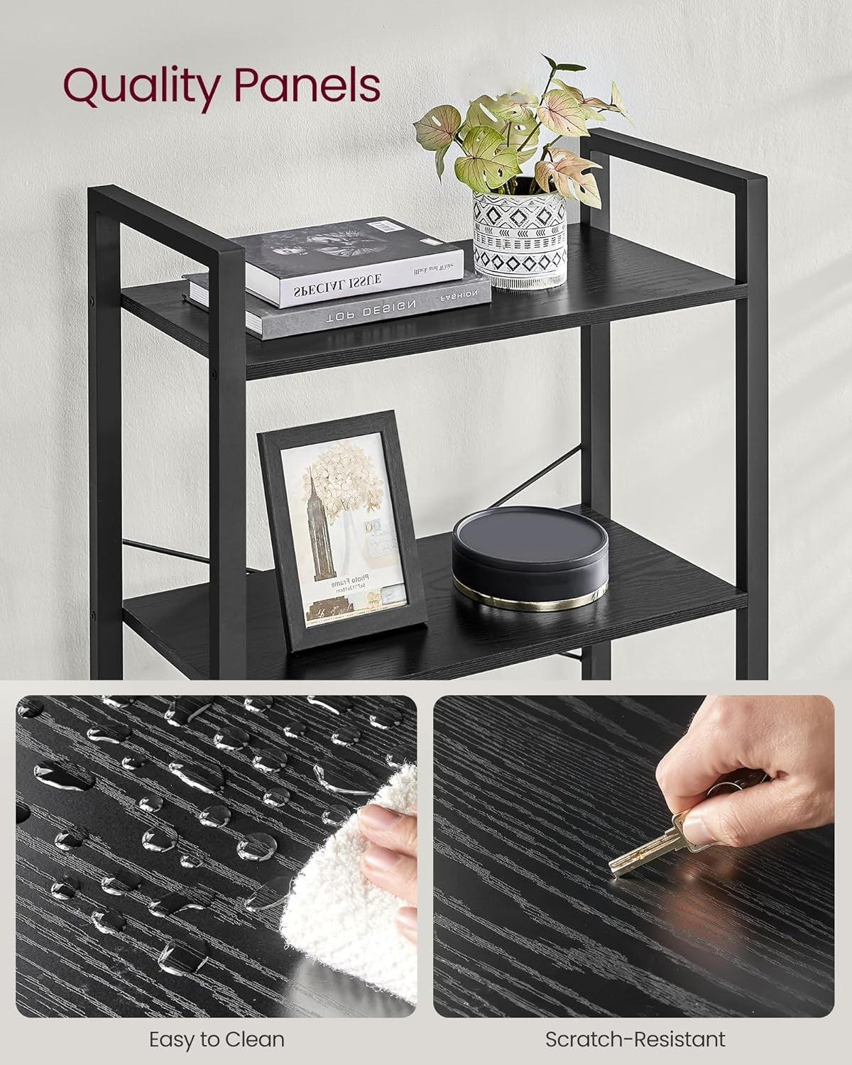 6-Tier Industrial Bookshelf 186cm Tall Wide Storage Unit Ebony Black