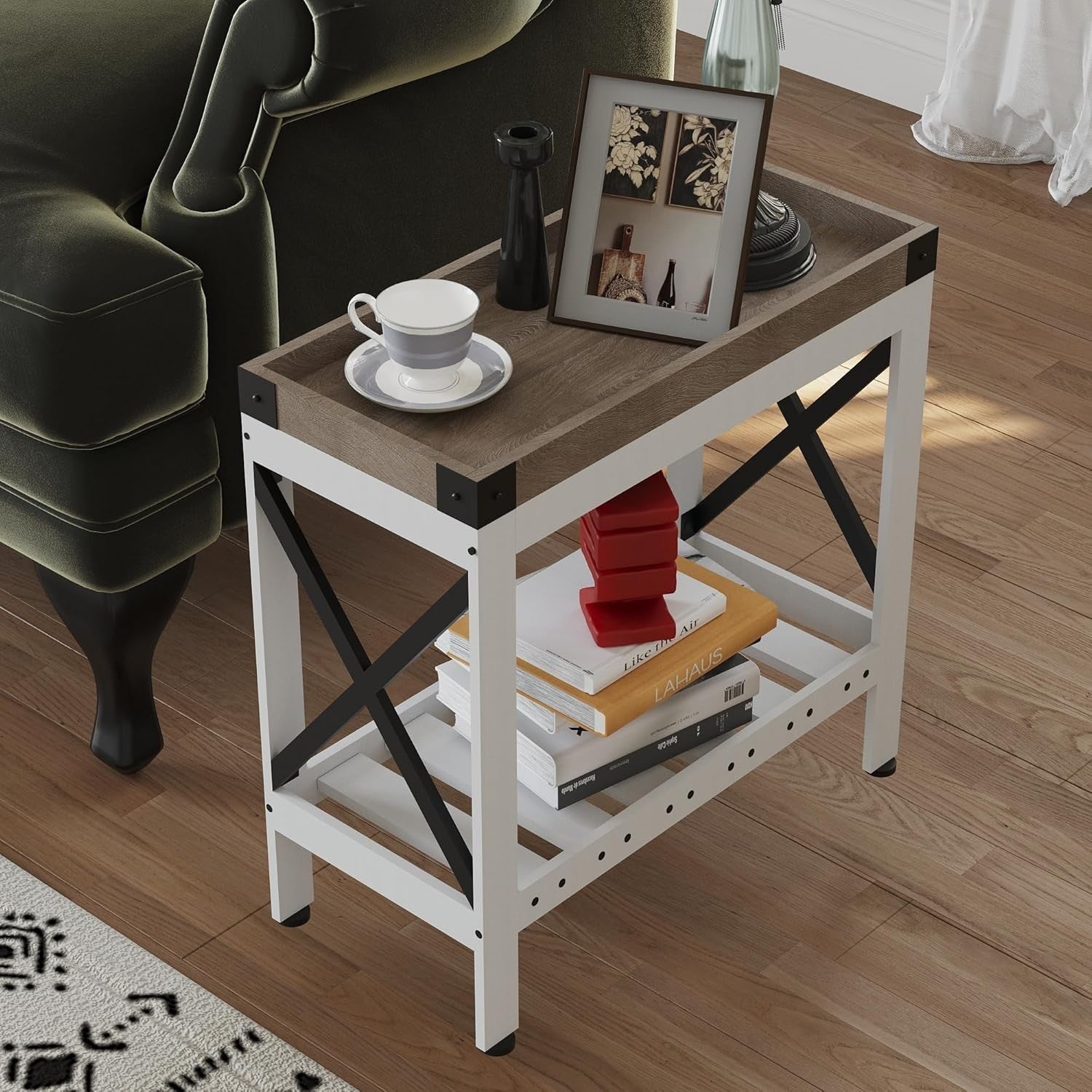 Narrow White End Table with Storage Shelf – Compact Nightstand for Small Spaces