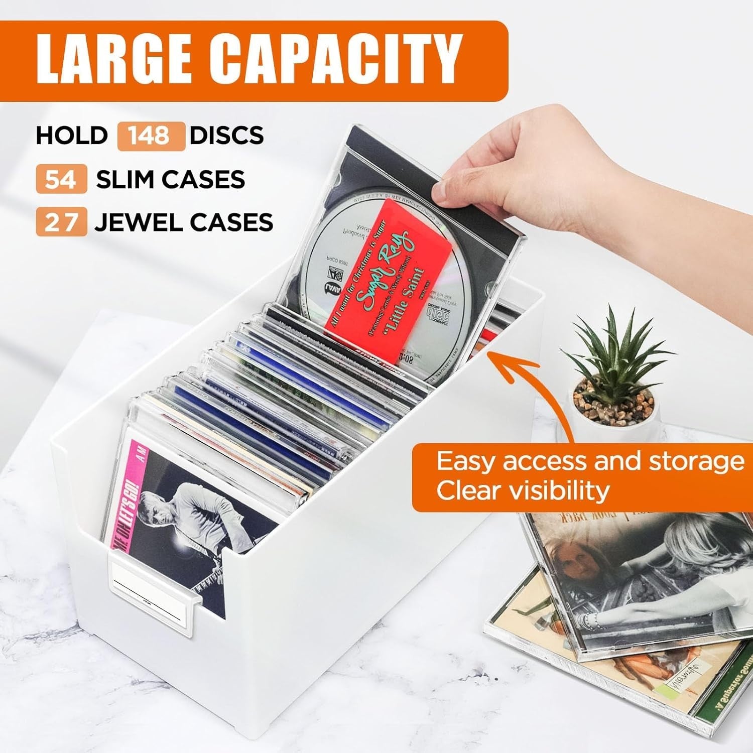 CD Storage Box Stackable Organizer Holds 25 CDs Plastic Media Holder White