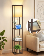 Floor Lamp with Shelves LED Adjustable Colour Standing Storage Light Walnut