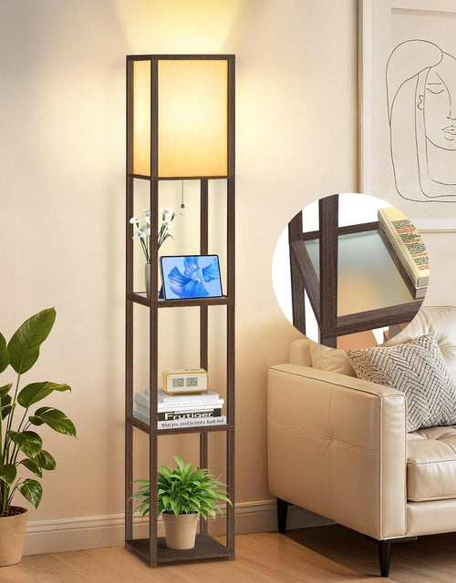Floor Lamp with Shelves LED Adjustable Colour Standing Storage Light Walnut