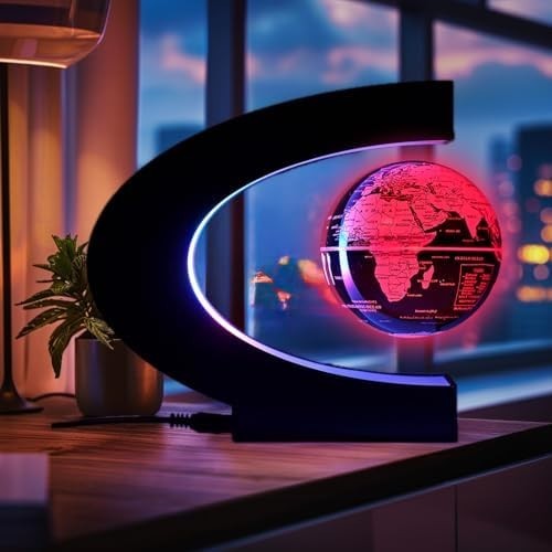 Black Magnetic Levitating World Globe LED Floating Desk Lamp