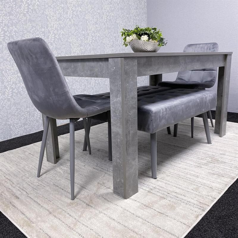 Grey Dining Table Set with 2 Chairs & Benches | Stone Effect Kitchen Set