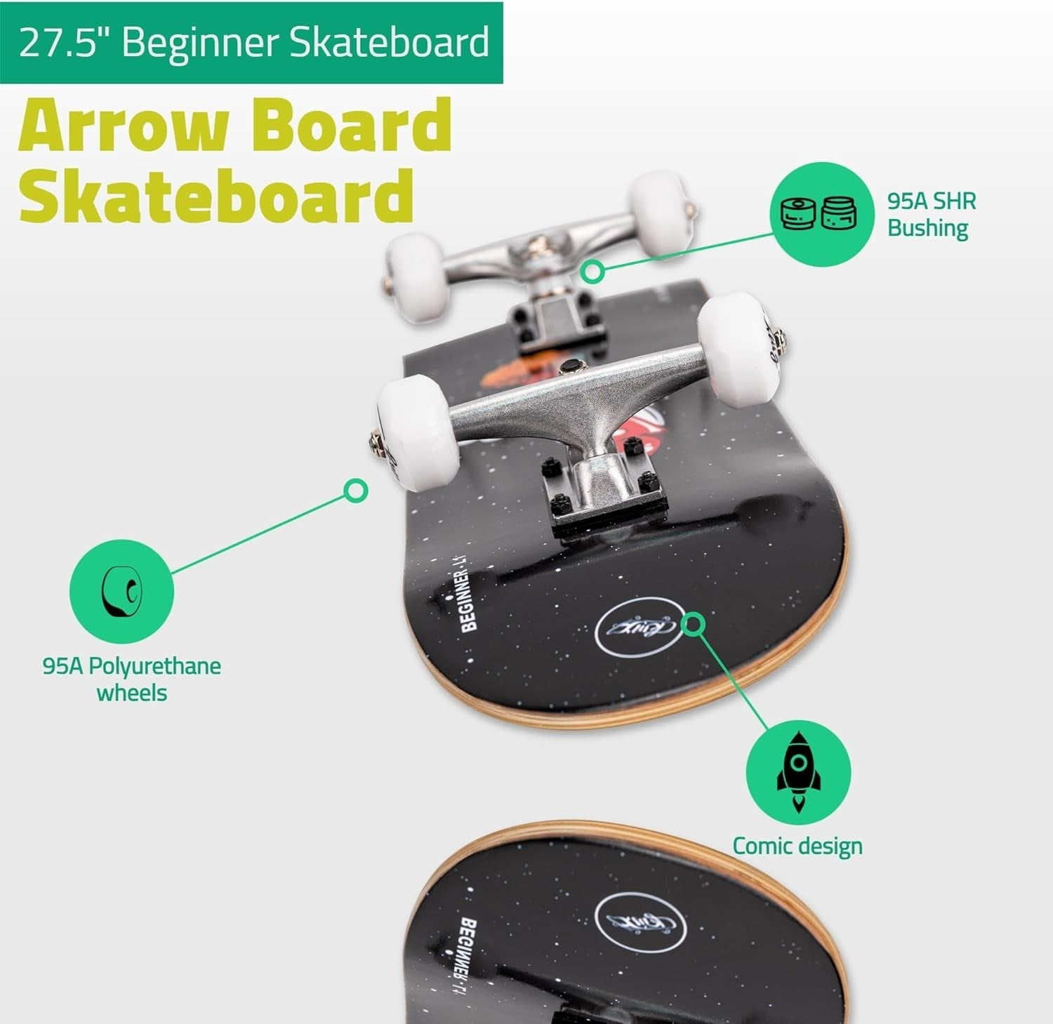 27.5in Beginner Cruiser Skateboard Complete 52mm Wheels ABEC-9