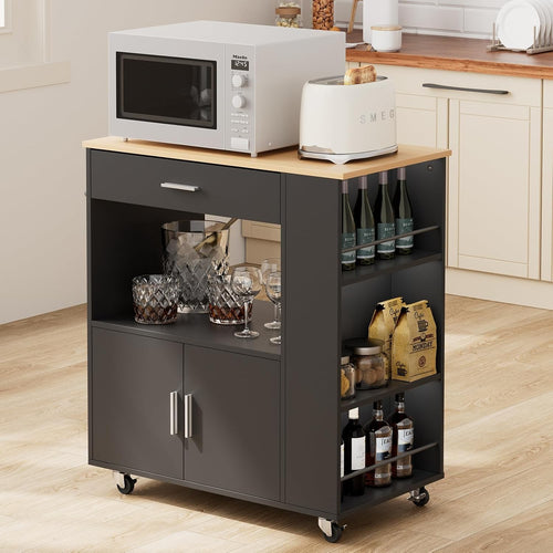 Kitchen Island Trolley on Wheels Storage Cabinet Bar Cart Worktop