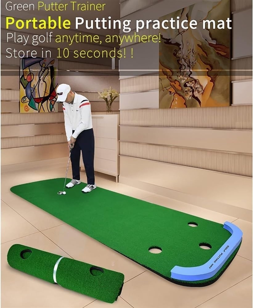Golf Putting Green Mat 258cm Indoor Outdoor Practice Trainer w Cups