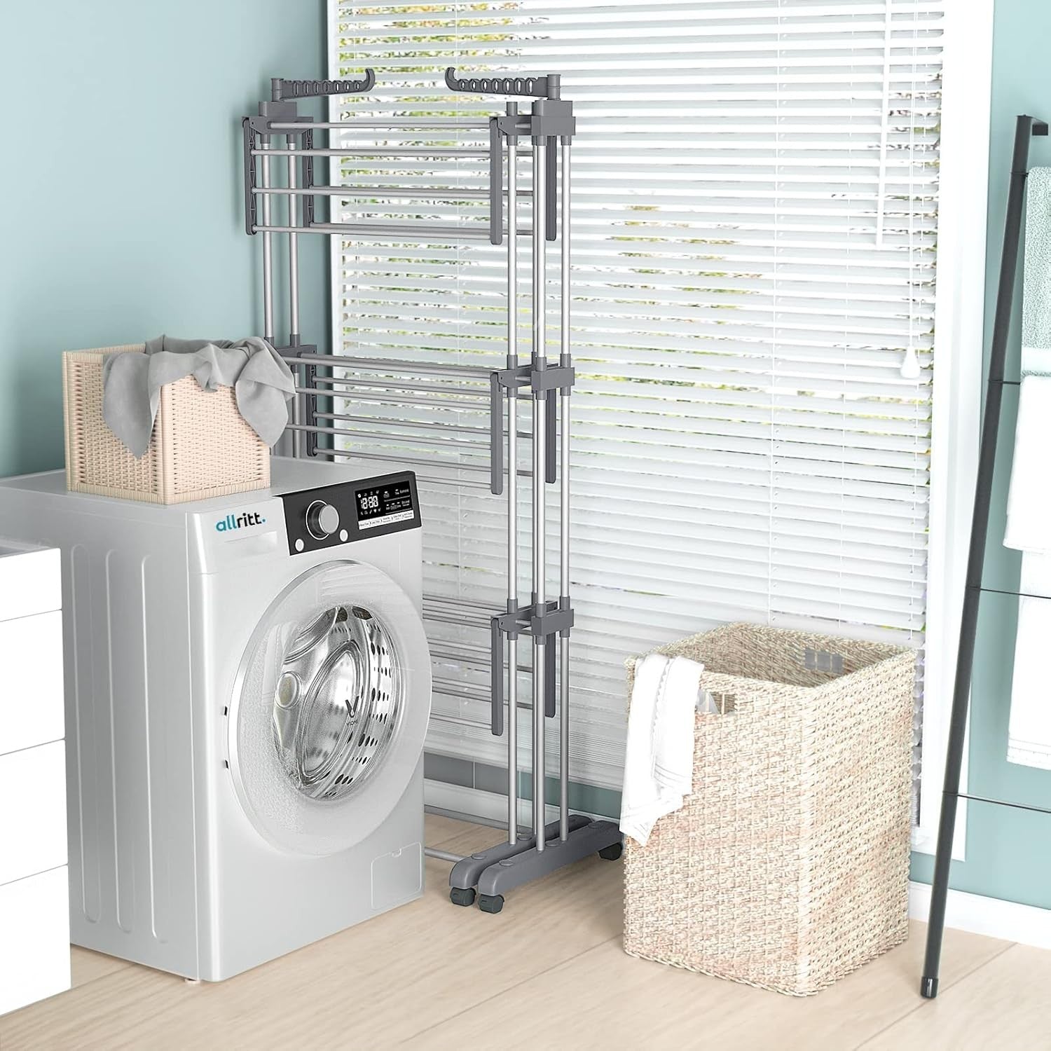 4 Tier Clothes Airer Drying Rack Folding Rolling Large Capacity Indoor Outdoor