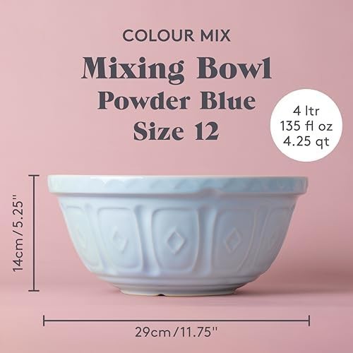 4L Powder Blue Mixing Bowl Earthenware Classic Pattern Kitchen Bakeware