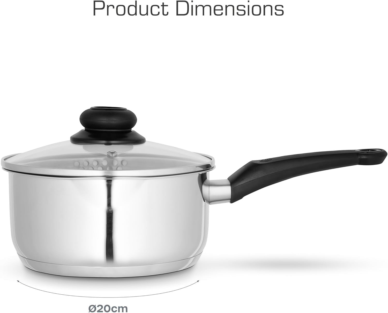 20cm Stainless Steel Saucepan Cookware with Glass Lids Suitable for All Hob Type