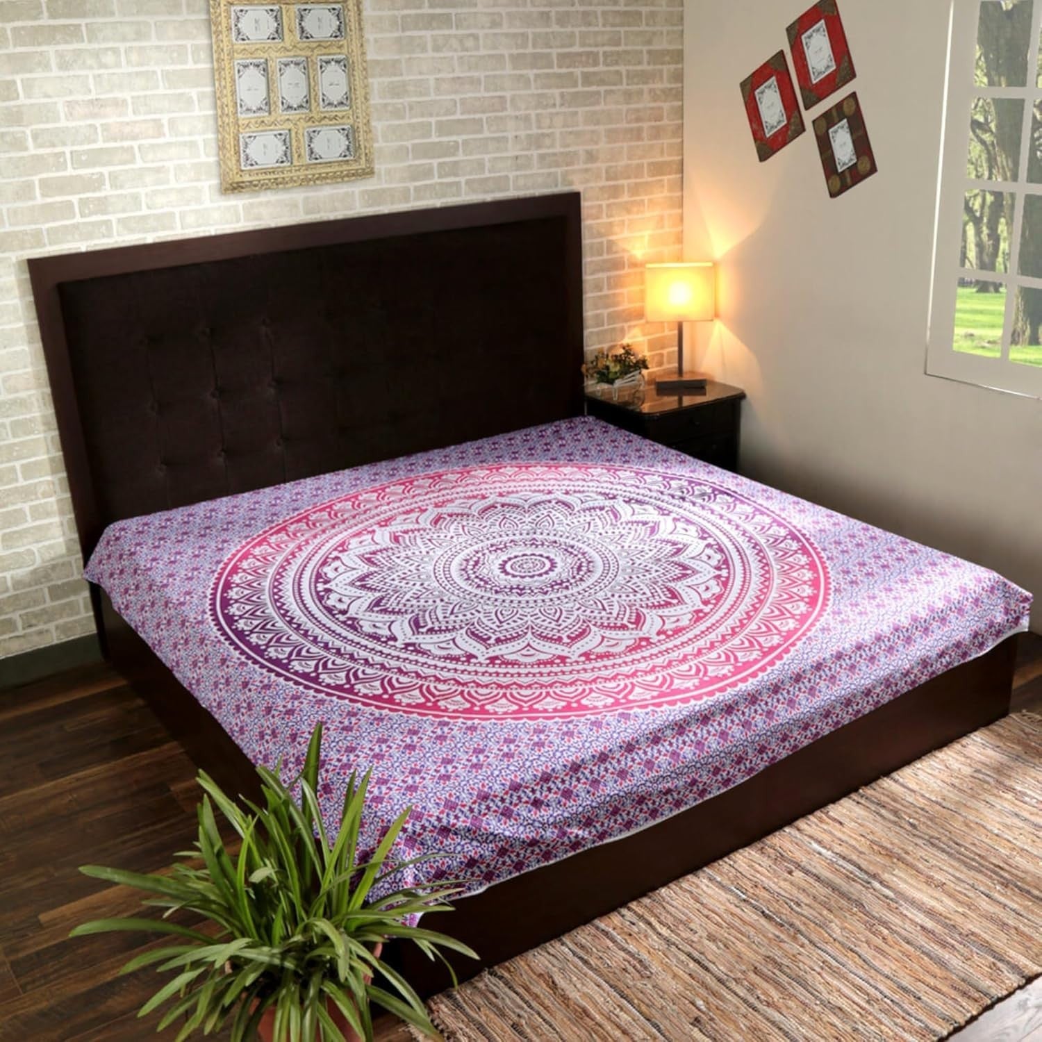 Pink Mandala Cotton Tapestry 230x274cm King Boho Decor