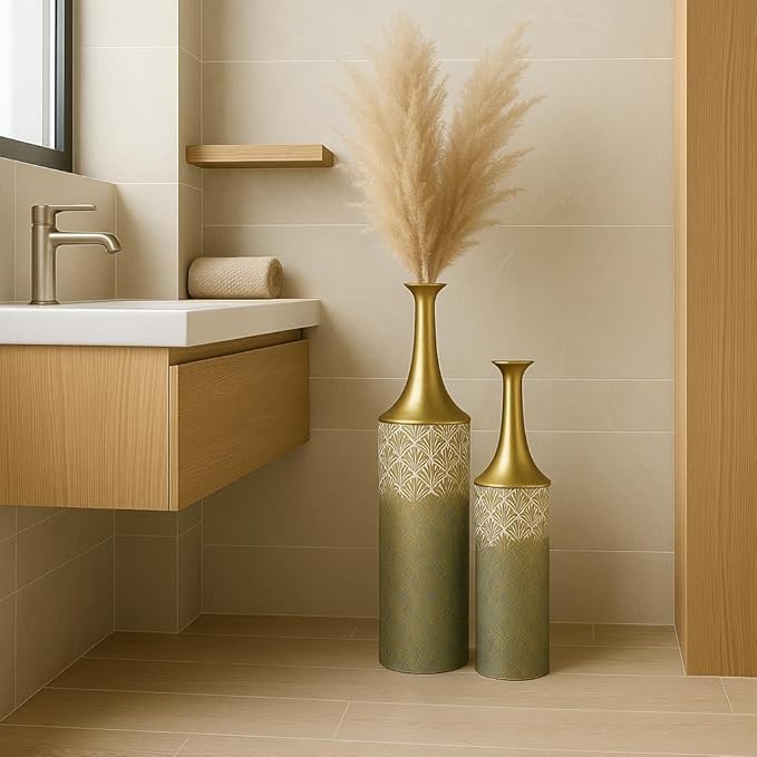 Tall Floor Vases Set of 2 Gold White Metal Modern Home Decor 66/59cm
