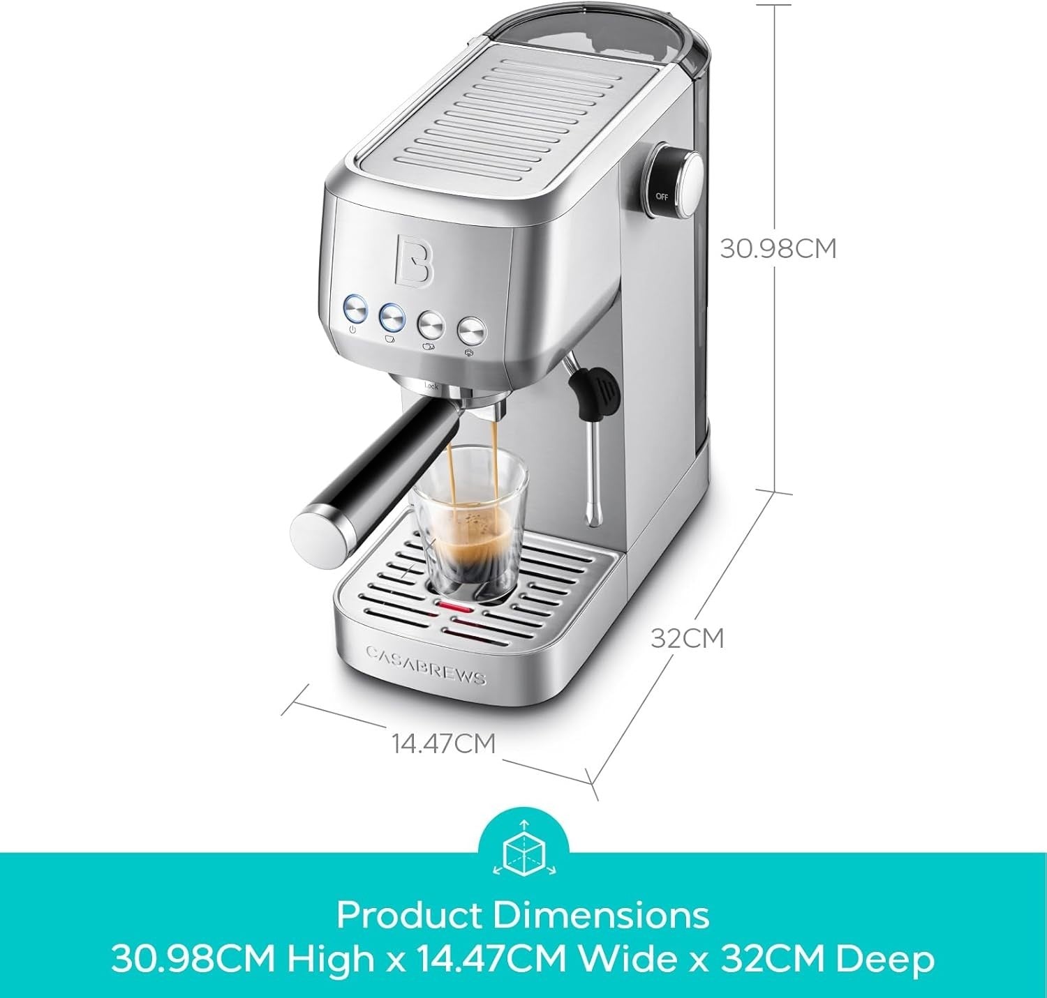 20 Bar Espresso Coffee Machine With Milk Frother, 1.3L Stainless Steel