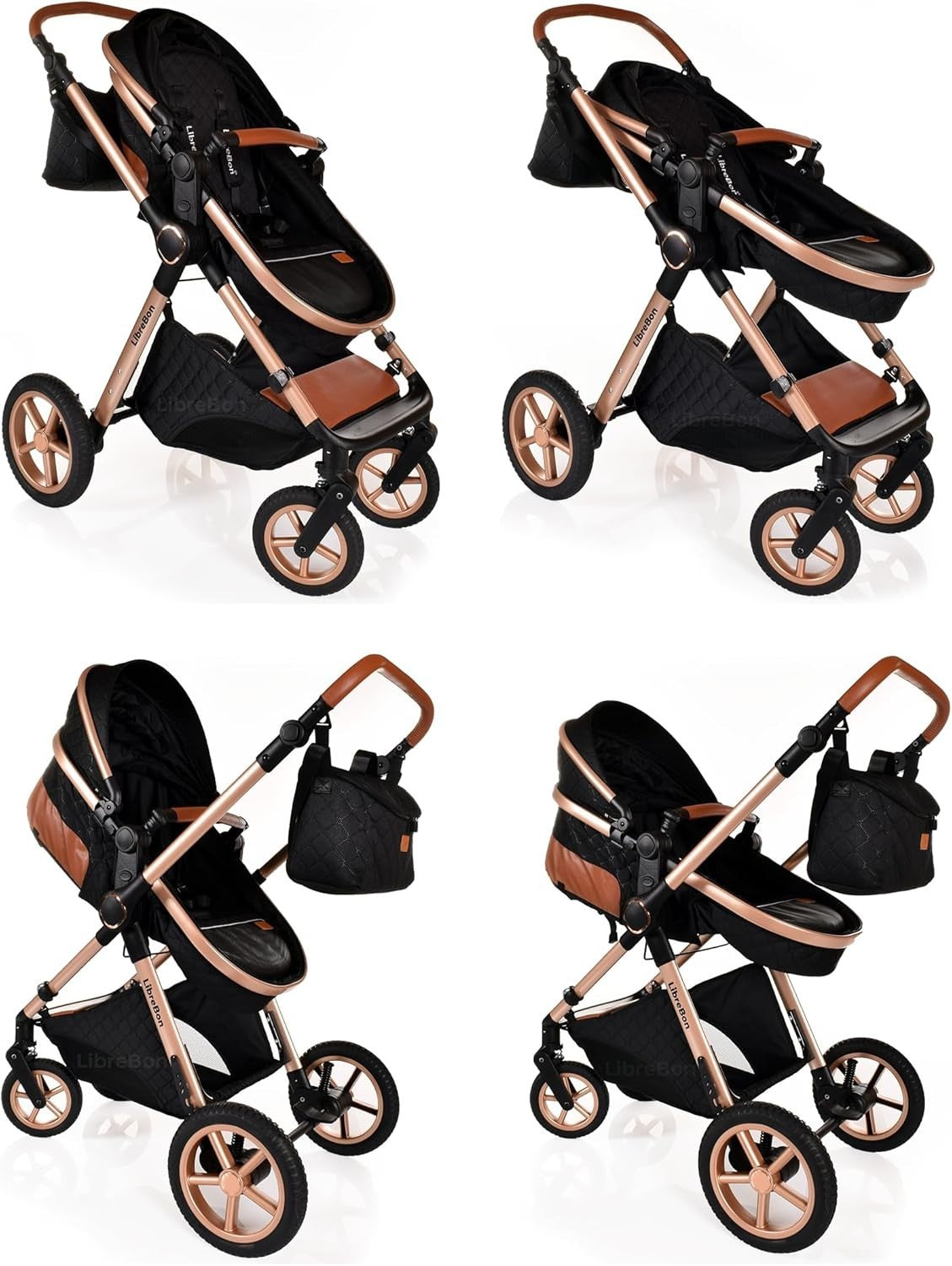 3-in-1 Baby Stroller Travel System Pram Pushchair Foldable Lightweight Black