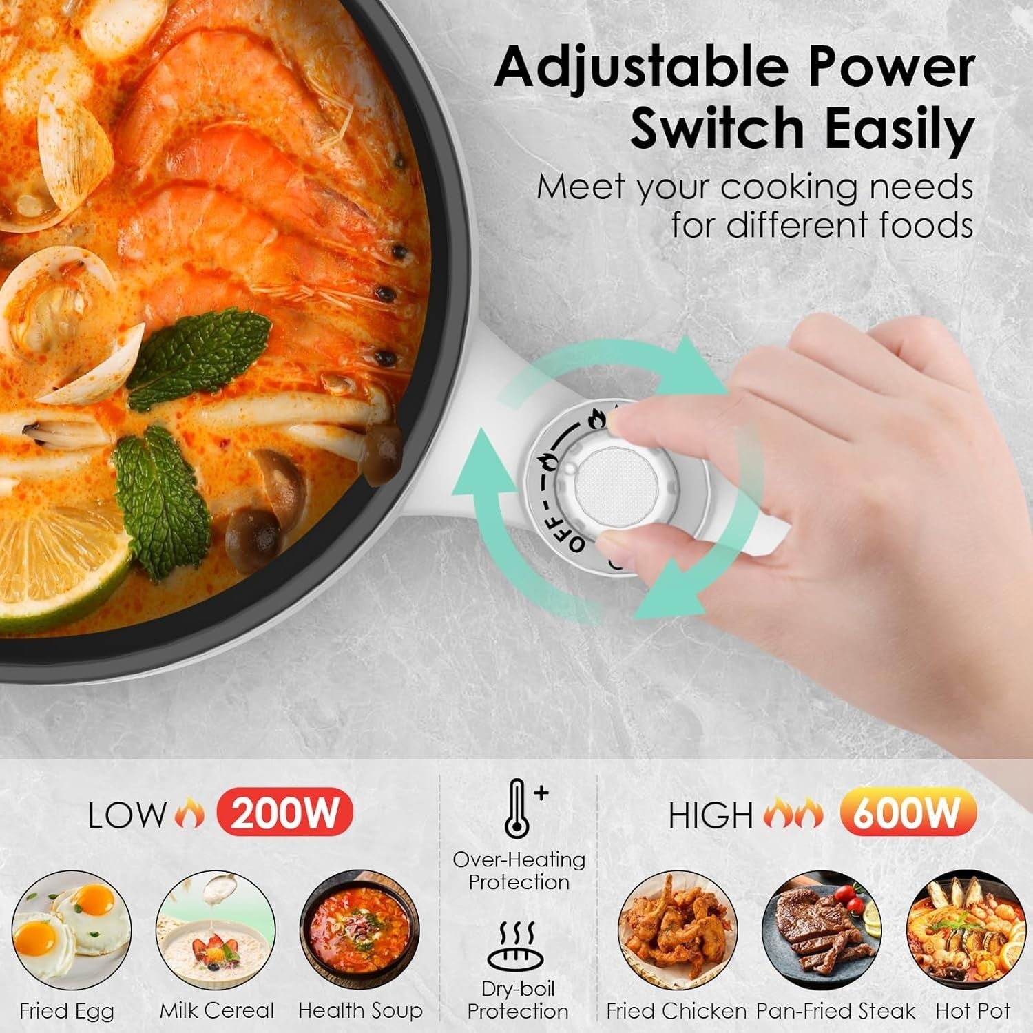 Mini Electric Hot Pot Cooker 1.7L Nonstick Rapid Ramen Skillet Pan