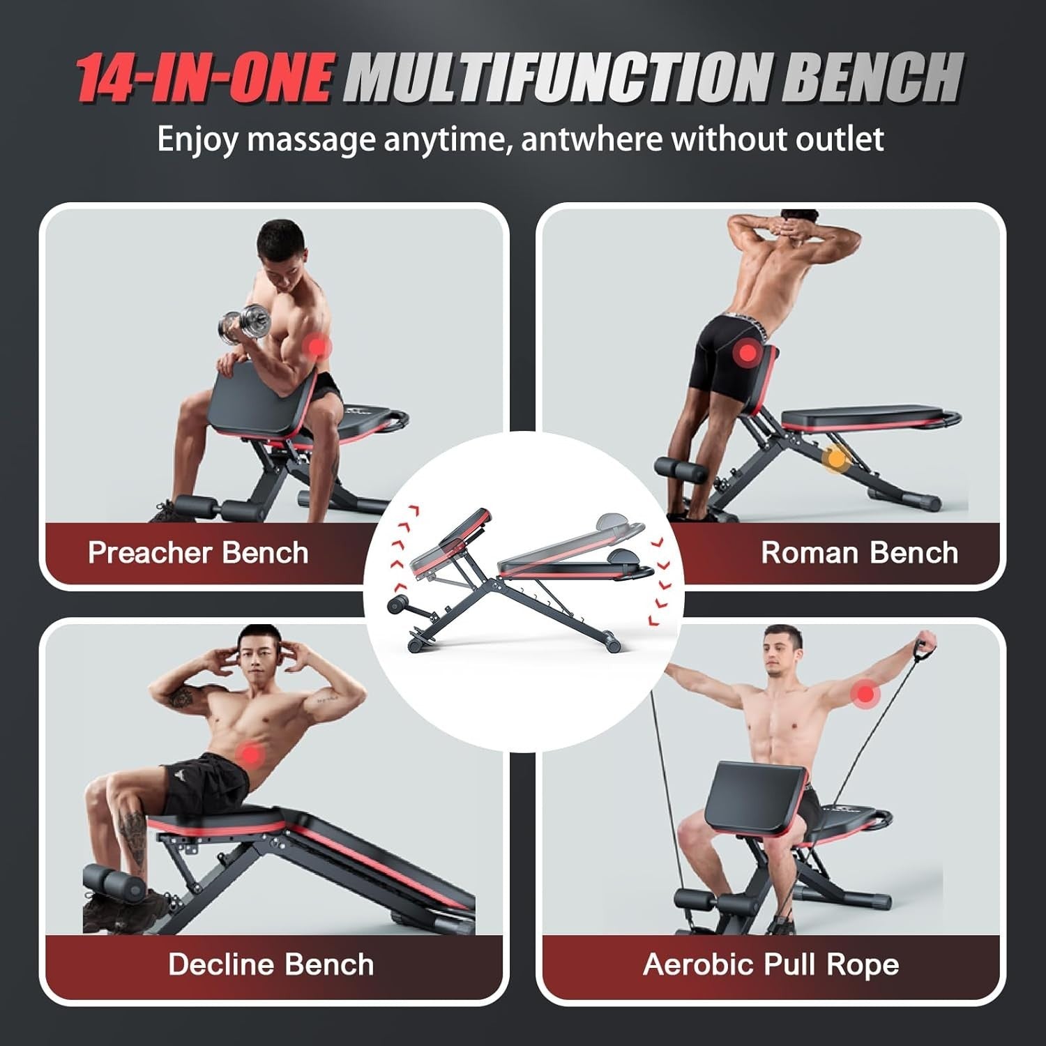 14-in-1 Heavy Duty Weight Bench 1000lb Foldable Home Gym Trainer